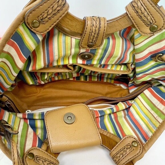 Vintage Fossil Tan Woven Straw Wood Handles Small Satchel Tote Bag Y2K 90’s Boho - Picture 6 of 10